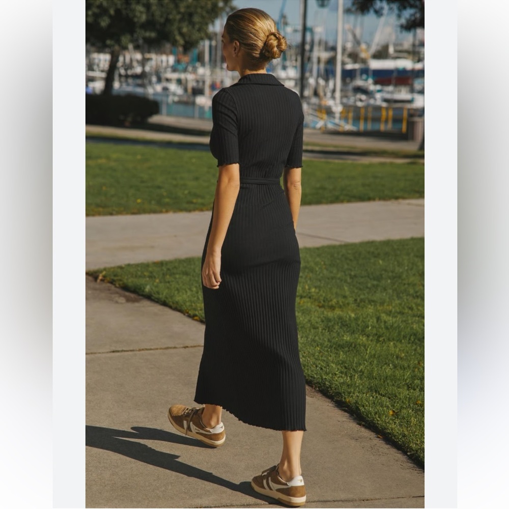 Nation LTD Short-Sleeve Black Midi Dress Sz M
